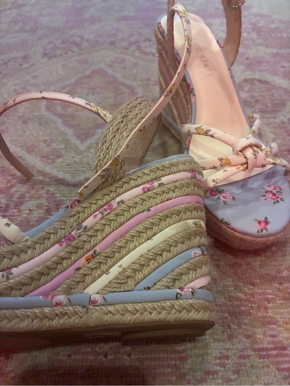 Altar'd State Floral Espadrille Wedge Sandals - White light blue and pink - Picture 2 of 2